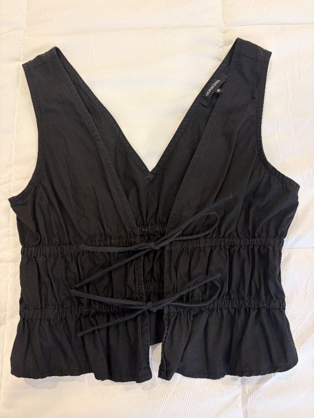 Olivaceous Tie Front Top Black, Medium 100% Cotton